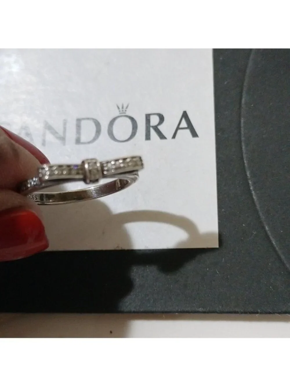 Pandora Sterling Silver Sparkling Bow Ring with Clear Zirconia 190906cz-52